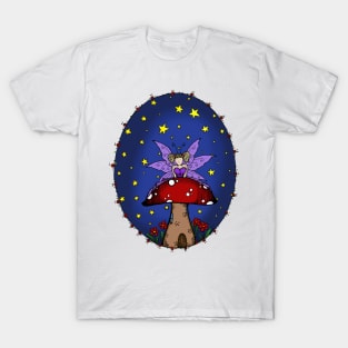 Lilac Fairy Mushroom House Stary Night T-Shirt